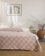 Cloud Checker Plush Blanket - Beige